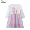 Robes de fille saut à saut à princesse fête tutu filles robes mode chauds vendeurs cadeau d'anniversaire long manches automne printemps enfants robes costumel2405