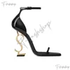 2024 Mulheres opyum Luxury Design Shoes Saphigh Heels Patente Leath Gold Tom Triple Black Nuede feminina sandálias Party Party Wedding Office Bombas Sapato 169