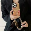 Fashion Flowers Spring Silk Pols Band Chain Shockproof Case voor iPhone 15 15Promax 15Pro 14PromAx 14Pro 14 13Pro Max 13Pro 13 vriendin Gift Cover 83528