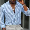 Chemises décontractées pour hommes 2024 Chemise de mode Stripe Impression Slim Couleur Vert Couleur Bleu Ciel Outdoor Street Vêtements à manches longues Design Chic