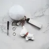 Designer Bulldog Keychain Leather Tassel Car Keyring Buckle Fluffy Pompom Bag Dog Hangers voor sleutel