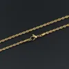 Chaînes en or de 3 mm Fashion en acier inoxydable Hip Hop Bijoux Chain de corde Collier pour hommes