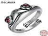 Gomaya 925 Sterling Silver Ring Frog Retro Persoonlijkheid Creatief Dier Unisex Red Garnet Kikker Open Verstelbare ringen Fijne sieraden 28429455