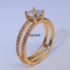 Anillos de banda de 14k Gold Doble Diamond Crown Ring Diamond Princess Anillos de compromiso para mujeres Joyas de moda
