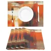Tischmatten 1PC Moderne Kunstplacemat orange Abstrakte Malerei Place Leinenplacemat für Küche Dining Home Party Dekor Dekor