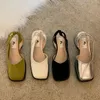 Designer kvinnors sandaler Mary Jane High Heels French Square Head Thick Heel Slippers Retro Spring and Autumn Single Shoes Sandaler Baotou Half Drag