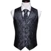 Designer Mens Classic Black Paisley Jacquard Folral Silk Waistcoat Gestes Mandkerchief Tie Viete Suit Pocket Square Square Barrywang 240507