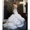 Escote Sexy Sweetheart Crystals Mermaid Bridal Dress Tiered Ruffles Vestidos Sween Train Vestidos de novia es