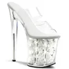 Rncksi 20 cm Clear Crystal Sandals Super High Heel Thin Heel Flower Waterproof Platform High Nightclub Model Sexy Appeal