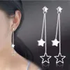 Stud -oorbellen zilveren kleur Lange Tassel Double Star Gothic For Women Accessoires Love Gift Brincos Bijoux 5Y4612024