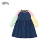 Mädchenkleider Little Maven 2023 Neue Patch Arbeit Denim eng sitzende Langarm Jeans Kleid Baumwolle Kinderkleidung Kleidung Baumwolle Herbst 2-7 JahreL2405