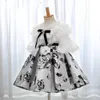 Abiti da battesimo coreano per bambini primo vestito per baby shower girl lolita principessa lussuosa abito in pizzo bianco e nero Q240507