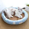 Letti per gatti mobili estate letto gatto rotondo di seta di ghiaccio fresco tappeto per animali domestici comodo gattino di cagnolini per letti da letto di divano di divano di raffreddamento da pet rattan d240508