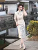 Ethnic Clothing Spring And Summer Round Neckline Lace Mid Length Qipao Temperament Slim Fit Women's Cheongsam