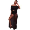 Donne Beach Wear Sexy Buffle Off Women Swimsuit Coperone Mesh Hollow Out Beachwear Bikini Beach Dress Star Star Stampe Summer Split Maxi Dress Y240504