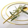 Transparente Glasdinnerteller Salat Fruchtschale Luxus Gold Inlay Glass Cake Food Plate Tabelle Set für Restaurant 199i