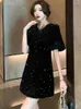 Partykleider Frühlings Sommer Schwarzer Pailletten Elegantes Geburtstagskleid Luxus Bodycon kurz für Frauen 2024 Koreanisch Vintage Hepburn
