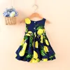 Girls Summer Style Sans manches manches rond Robe de coton à imprimé citron adapté adapté aux enfants âgés de 04 240423