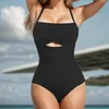 Dames badmode asymmetrische bikini modieuze solide kleur gesneden holle strip sexy backless zwempak met hoge taille