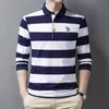 2024 Streifenmänner Polo Shirt Baumwolle Langarm Business Herbst T -Shirt Casual Male Drop 240507