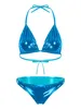 Frauen Badebekleidung Micro Bikini Set sexy glänzende Patentleder Dessous Sommer Badeanzug Neckholder Schnüre-up-BH-Tops mit Tanga