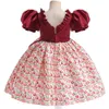 Robes de fille Summer Floral Print Robe fille élégante sac rose mariée princesse fête florale robe fille mariage et ballon d'anniversaire dressl240508