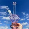 9 -calowy ciężki różowy kształt serca Szklany szklany bong Rig recykling Mała woda rura dymowa łobuzka z paskiem z miską z dół