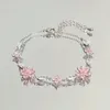 Charm Bracelets Silver Color Zircon Bracelet For Women Girls Shiny Crystal Moon Cherry Butterfly Pendant Bangles Wristband Jewelry