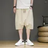 Мужские шорты в китайском стиле мужчины 2024 Летние хлопковые брюки с низким содержанием промежности Harem High Street Vintage