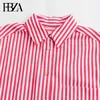 Women's Blouses FBZA Women Fashion Spring Curled Cuff Striped Long Sleeve Lapel Pocket Blouse Street Clothing Shirt Chic Ladies Tops Mujer