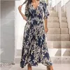 Casual jurken Designer Dress 2024 Zomer Nieuwe dames Hepburn V-Neck geprinte taille wrap jurk plus size jurken