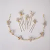 Hair Clips Bridal Pins Headband Set Shine Rhinestone Floral Women Vine Wedding Piece Accessories Gold Silver Color