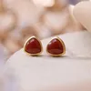 Boucles d'oreilles Natural Red Agate Women S925 Silver Heart Vintage