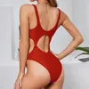 Женские купальники красная бикини кросс-повязка купальники монокини вырезали сексуальные толкающие женщины с одним предметом пляжом Y2K купальные костюмы для отдыха наряды