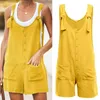 Kvinnors jumpsuits Rompers Summer Women Casual Slest Rompers Jumpsuit Button Pocket Suspenders Short Pants Cotton Linen Solid Color Overalls Clothing D240507