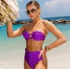 Swimwear féminin Bikini Biquini brésilien Push Up Bikini Set High Womwear Woman 2024 Flat Belly Swimsuit Purple Swim Cost Beachwear WX