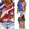 2024 Neues Designer Womens Casual T-Shirt Wear American Lady Printed V-Ausschnitt mit kurzem Ärmel T-Shirt Top für Frauen