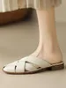 Sıradan Ayakkabı Plus Boyut 34-41 Kadınların Orijinal Deri Dar Bant Örgülü Slip-On Daireler Yaz Katırları Yumuşak Konforlu Sandaletler
