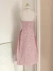 Vestidos casuais moda de rua alta 2024 feminino na primavera de verão mangas apliques de flores lantejoulas de tweed vestido de festa rosa tweed