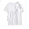 Camicette da donna estate manica corta arruffato camicetta elegante donna o camicia da collo femmina top casual sciolte pieghevole alla moda bianco 1009