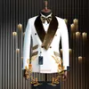 Herenpakken Blazers Velvet Heren 2-delige formele bruiloft Tailcoat Bruidegom Jacket Broek Wit Classic Design Set XS-5XL Kleding Q240507