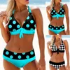 Damen Badebekleidung Sommer Fashion Design Bikini zweiteilig mit blauem Polka Dot Print Sport Beach Wear S-5xl