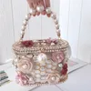 Livraison gratuite 2024 Femme Lady Outdoor Day Packs Casual Patchwork Patchwork Diamond DrawString / Backet Sacs Pearl String Handbag 3D Flowers Hollow Out Party Taille 18.8xx9x12cm