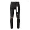 Pantaloni da donna viola roca jeans jeans top street black e angoscia riparazione di qualità bassa denim magro