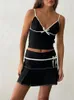 Arbetsklänningar Elegant Bow 2 Piece Set V Neck Camisole Crop Tops Pleated Mini Kjol Y2K Vintage Backless Cute Outfits Matching Sets