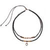 Chaines Vintage Petit coeur creux Charme en cuir tressé Perles en métal faits à la main Boho superproduits femmes Bijoux de collier pour hommes