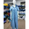 Lässige Kleider Wepbel Y2K Denim Style Maxi Kleid Frauen Kurzarm Langes Multi-Knopf-Hemd mit verzweifelten Taschen