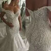 Plus van elegante maat schouderjurken zeemeermin kanten applique kralen Afrikaanse Dubai strand trouwjurk Vestidos de noiva