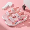 Summer Rainbow Girls Sandals Princess Style Beach Slippers Fashion Breathable White Bottom 240425