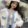 Damen -Strick Diamant Bogen Nerz Kaschmirin Y2K Strickjacken blau weiße Pullover Schichten Korean Sweet Strick Sueter Mujer Elegant